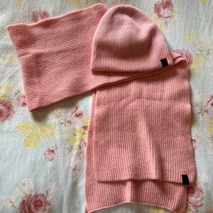 RAG & BONE 100% CASHMERE KNIT PINK SCARF AND BEANIE SET